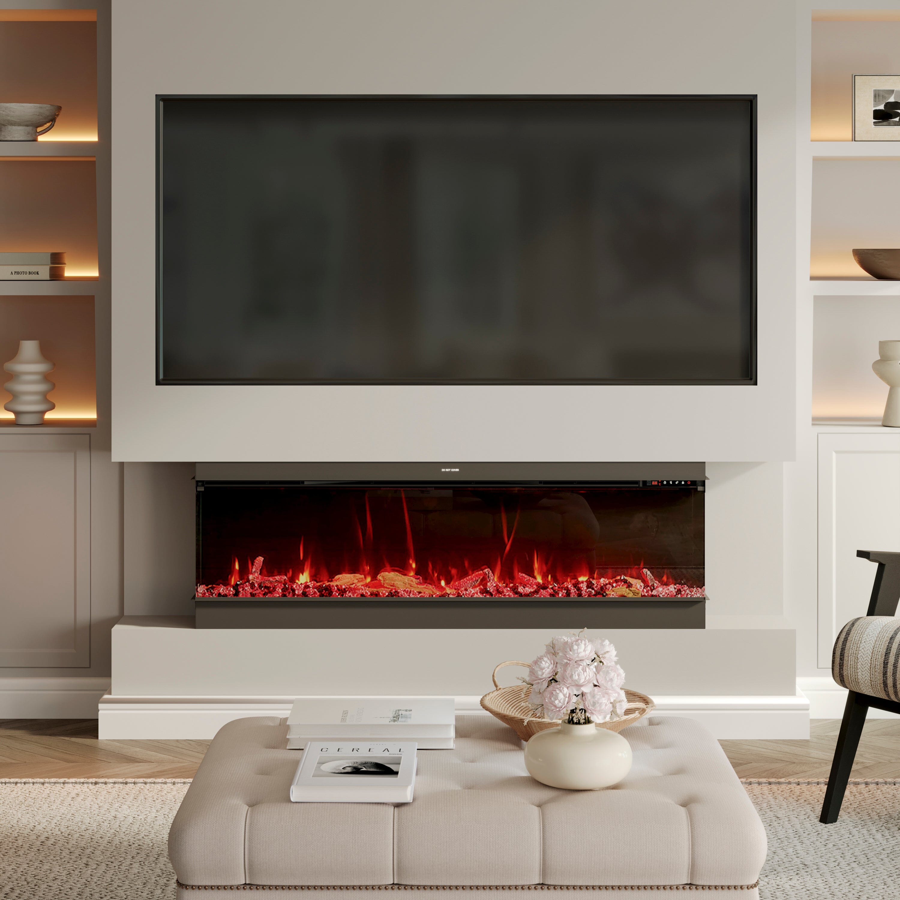 50/60/70/80inch 3-sided Electric Fireplace with Adjustable Color, Temperature and Timing, Controlled by APP Living and Home